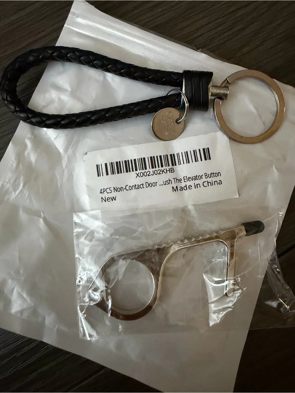 Coach Braided Leather Loop Keyring - Black with Silver Hardware